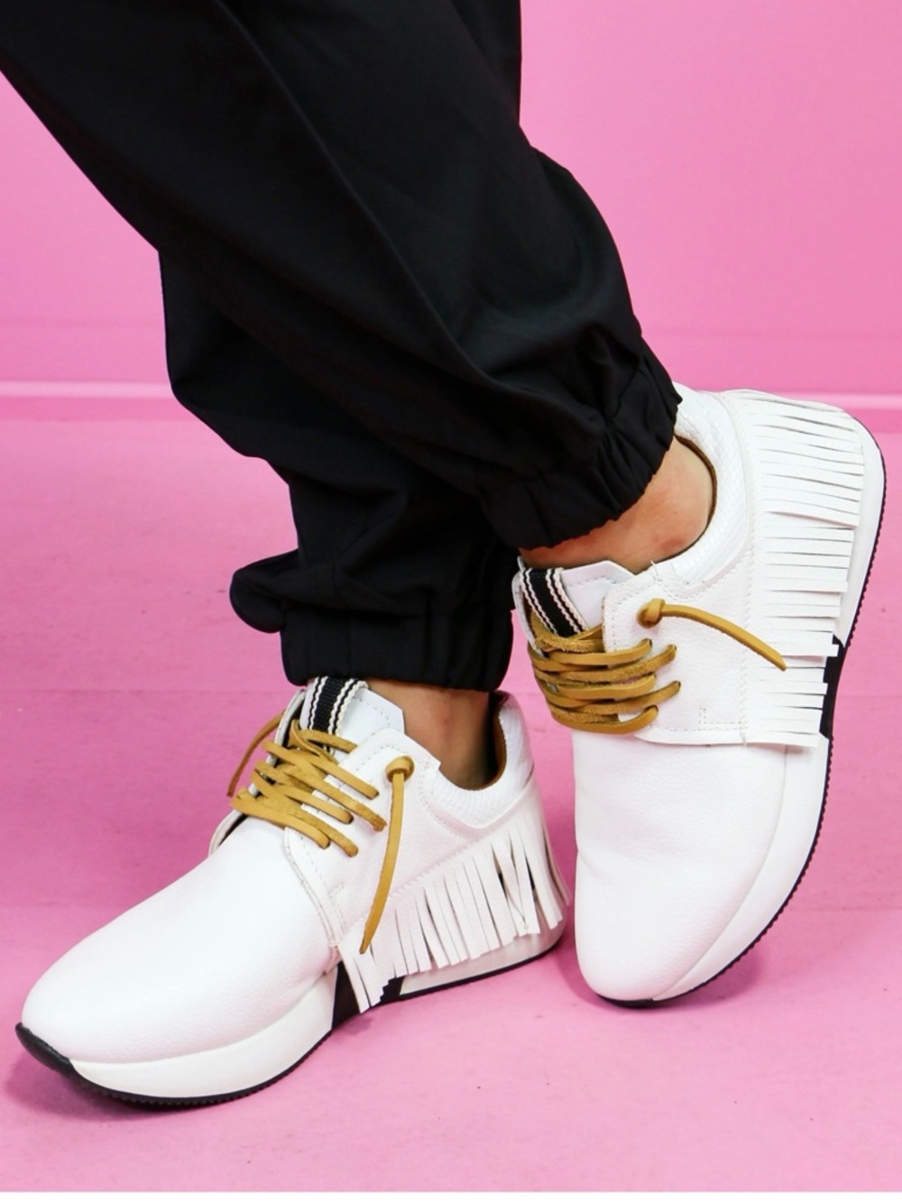 ShuShop White Sneakers with Tan Laces
